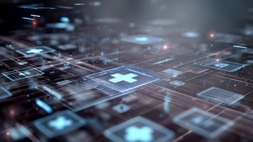 Abstract illustration of healthcare systems and data infrastructure